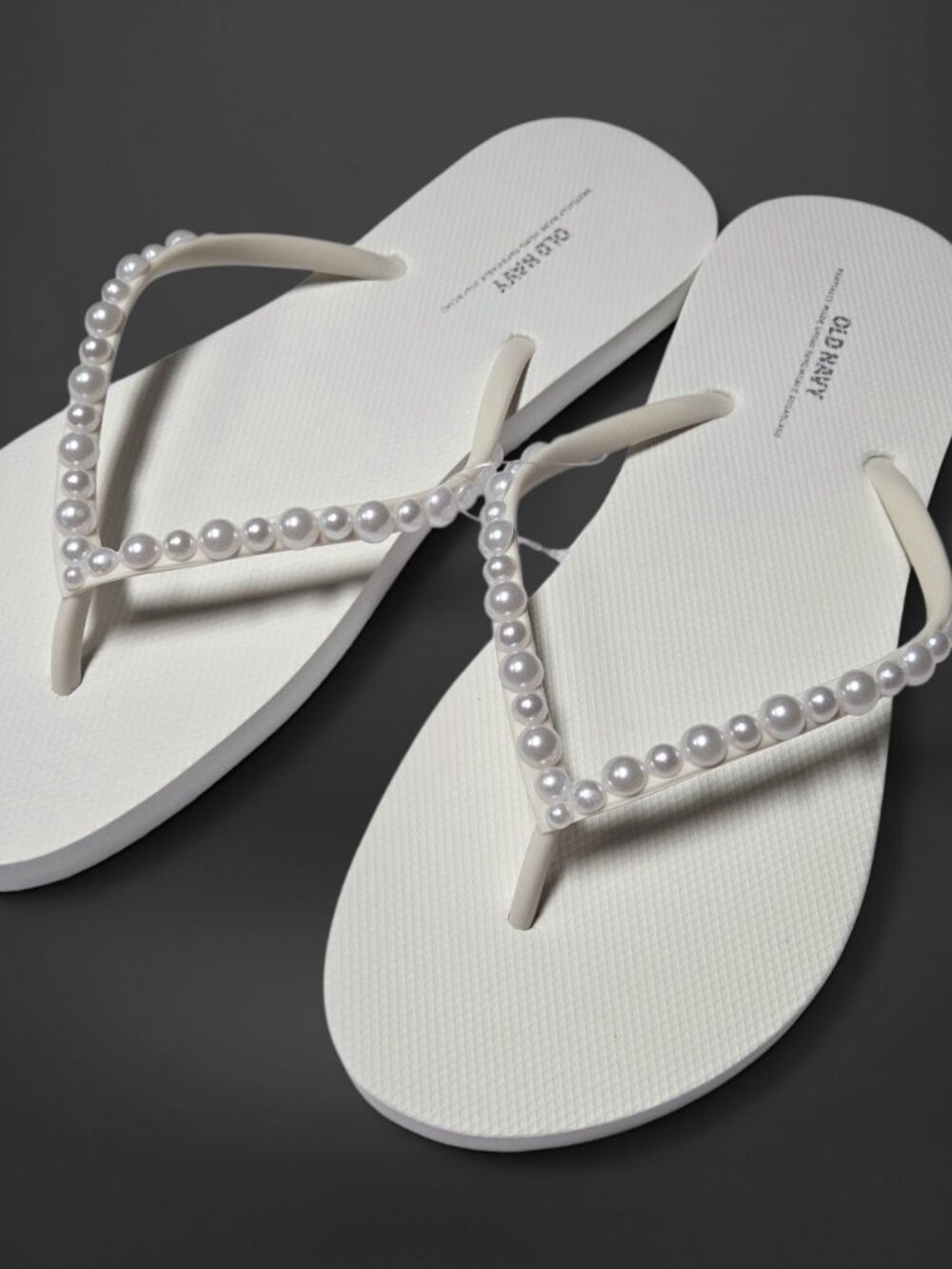 Custom Pearl Embellished White Flip Flop Sandals (US Womens 10)